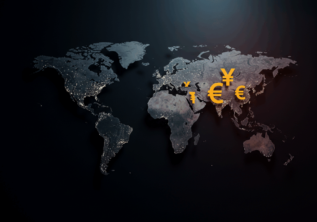 Global map showing de-dollarization and rise of yuan and ruble