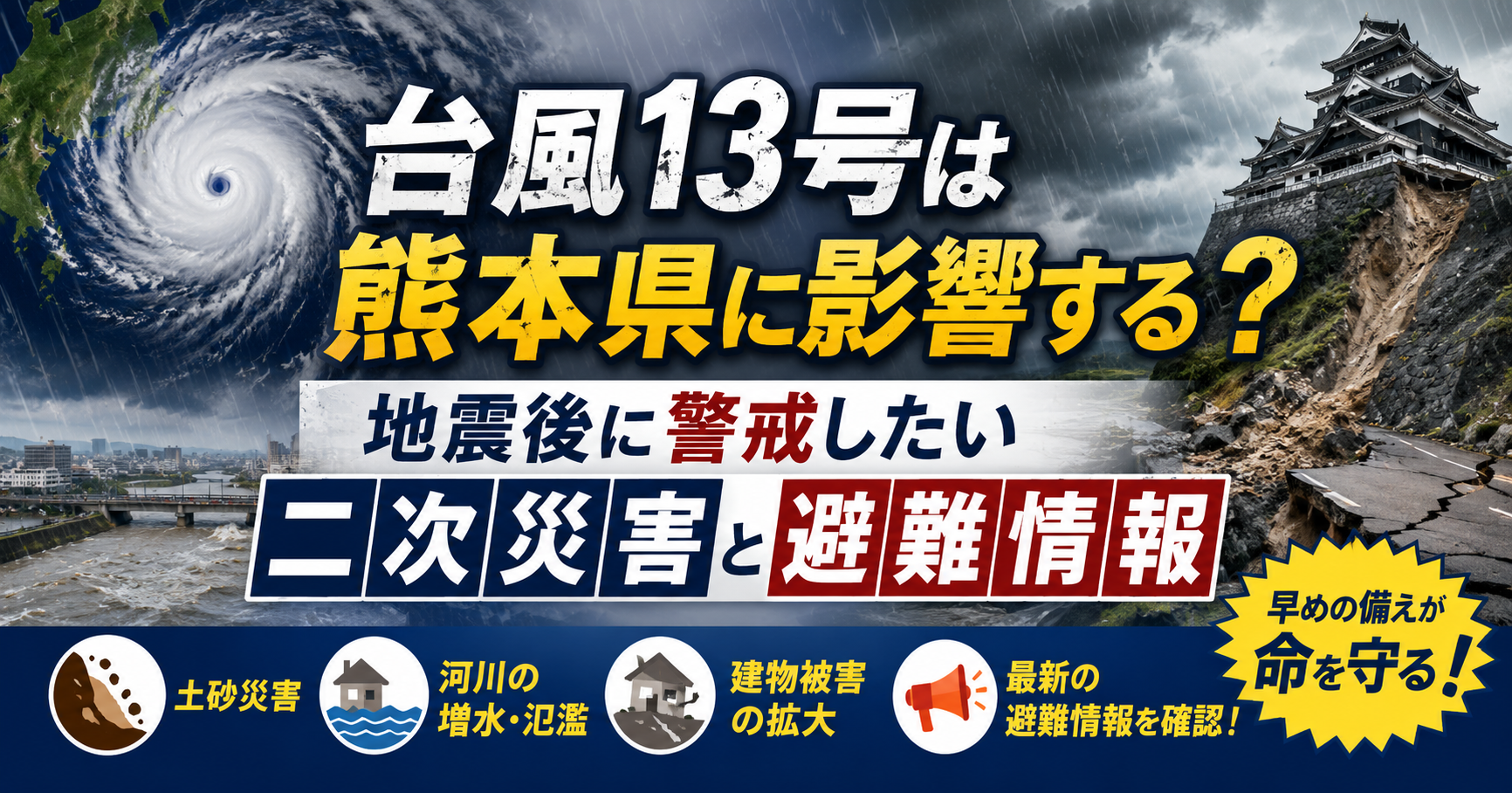 台風と熊本の防災警報バナー