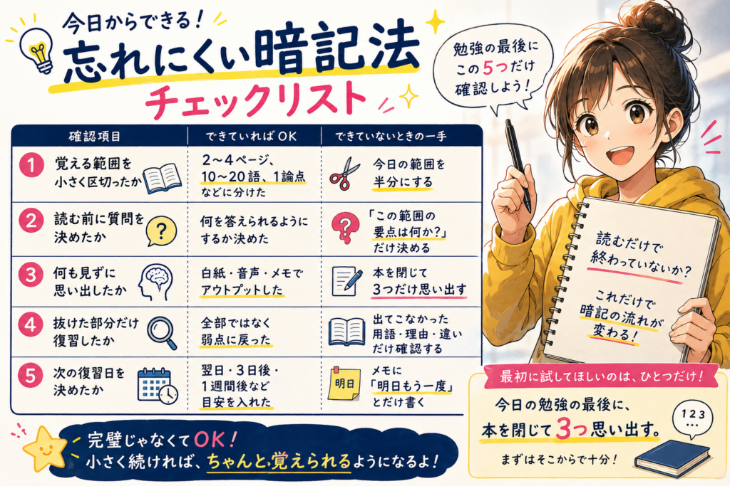 忘れにくい暗記法チェックリスト