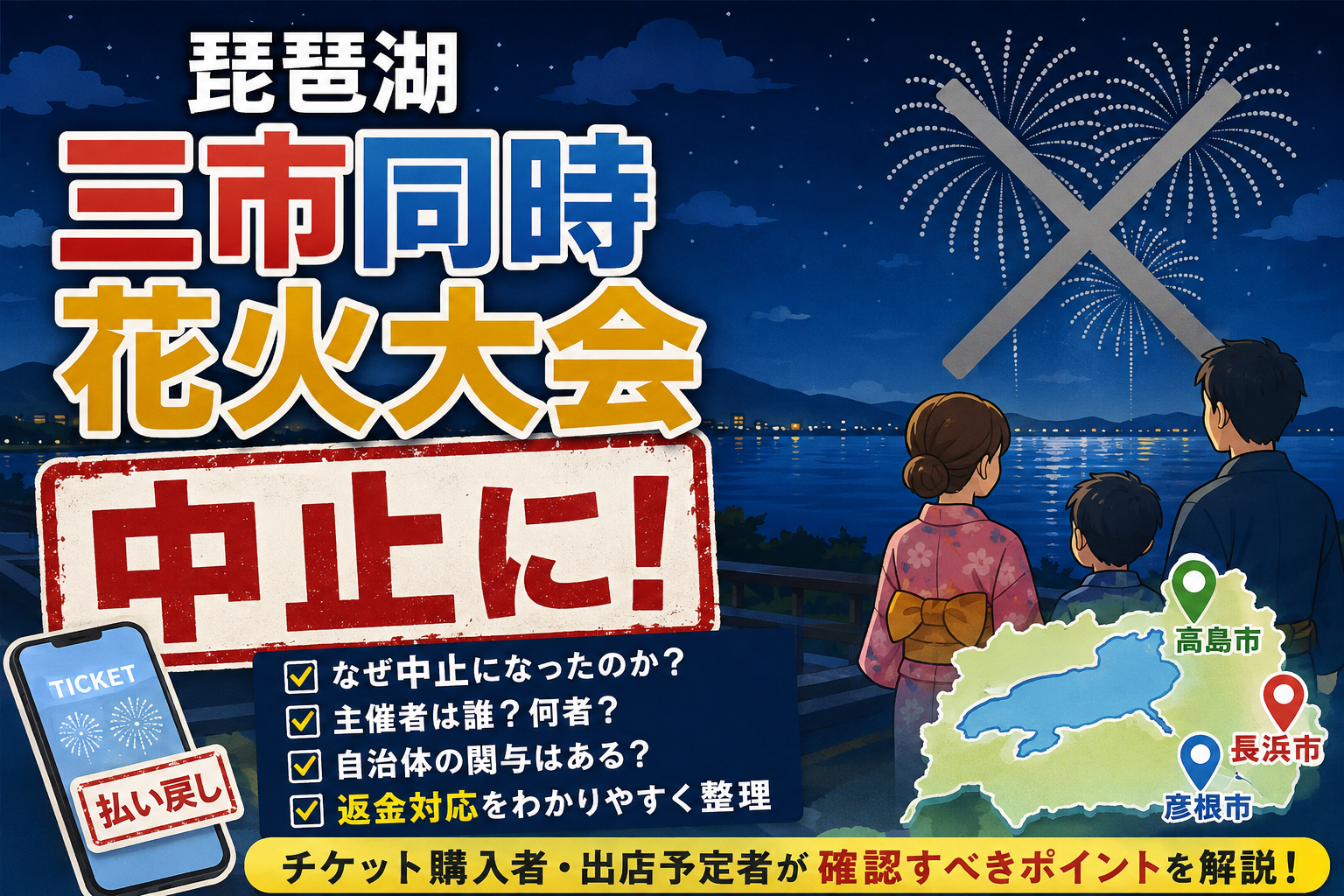 琵琶湖三市同時花火大会はなぜ中止に？主催者・自治体関与・返金対応を整理