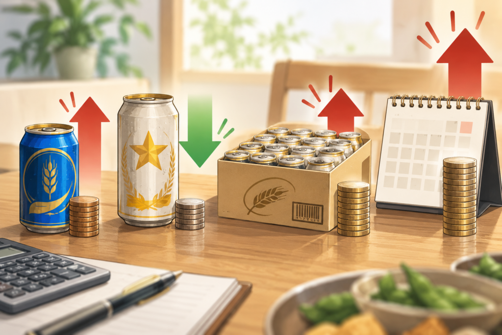 ビール価格の増減を示す家計管理図