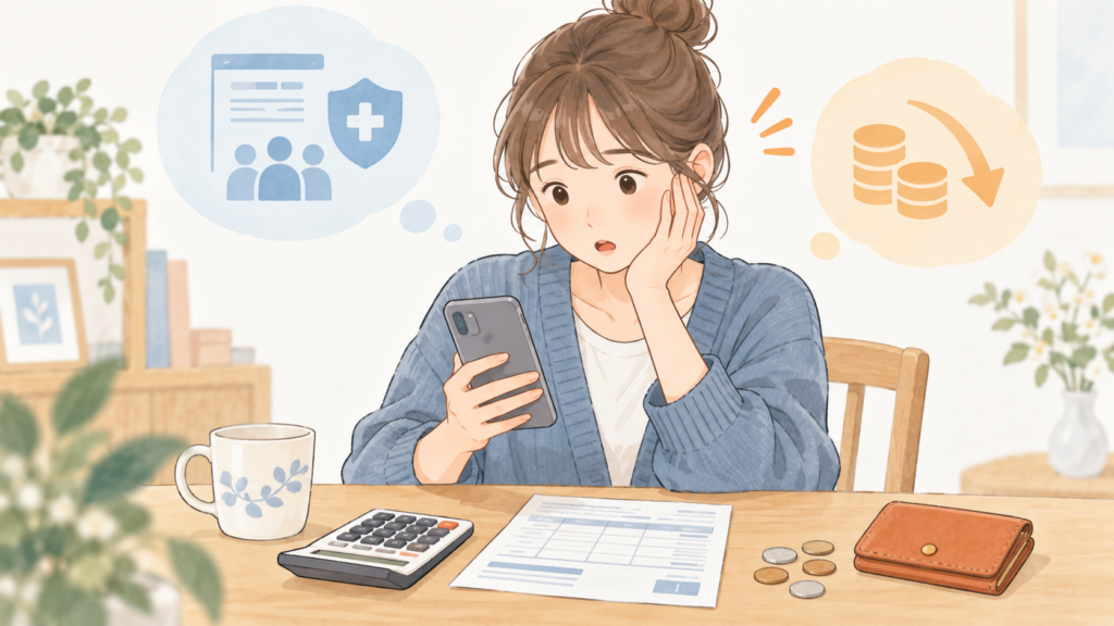 給与明細と電卓を見ながらパートの手取りを確認するイラスト