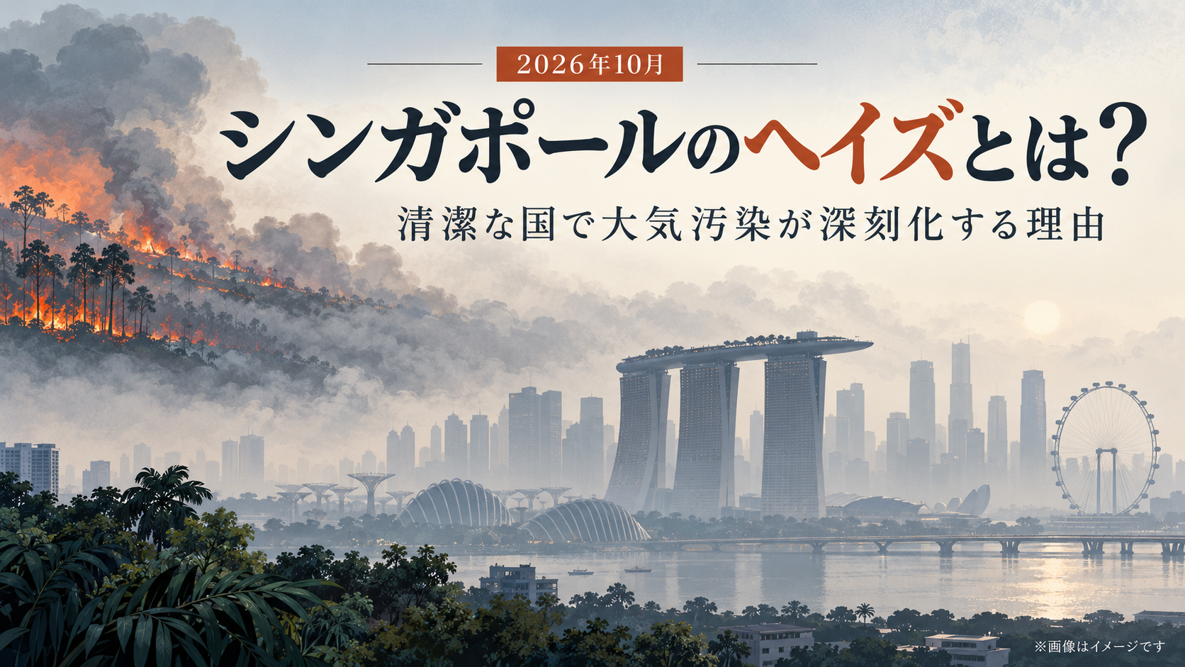 シンガポールのヘイズと霞む都市景観